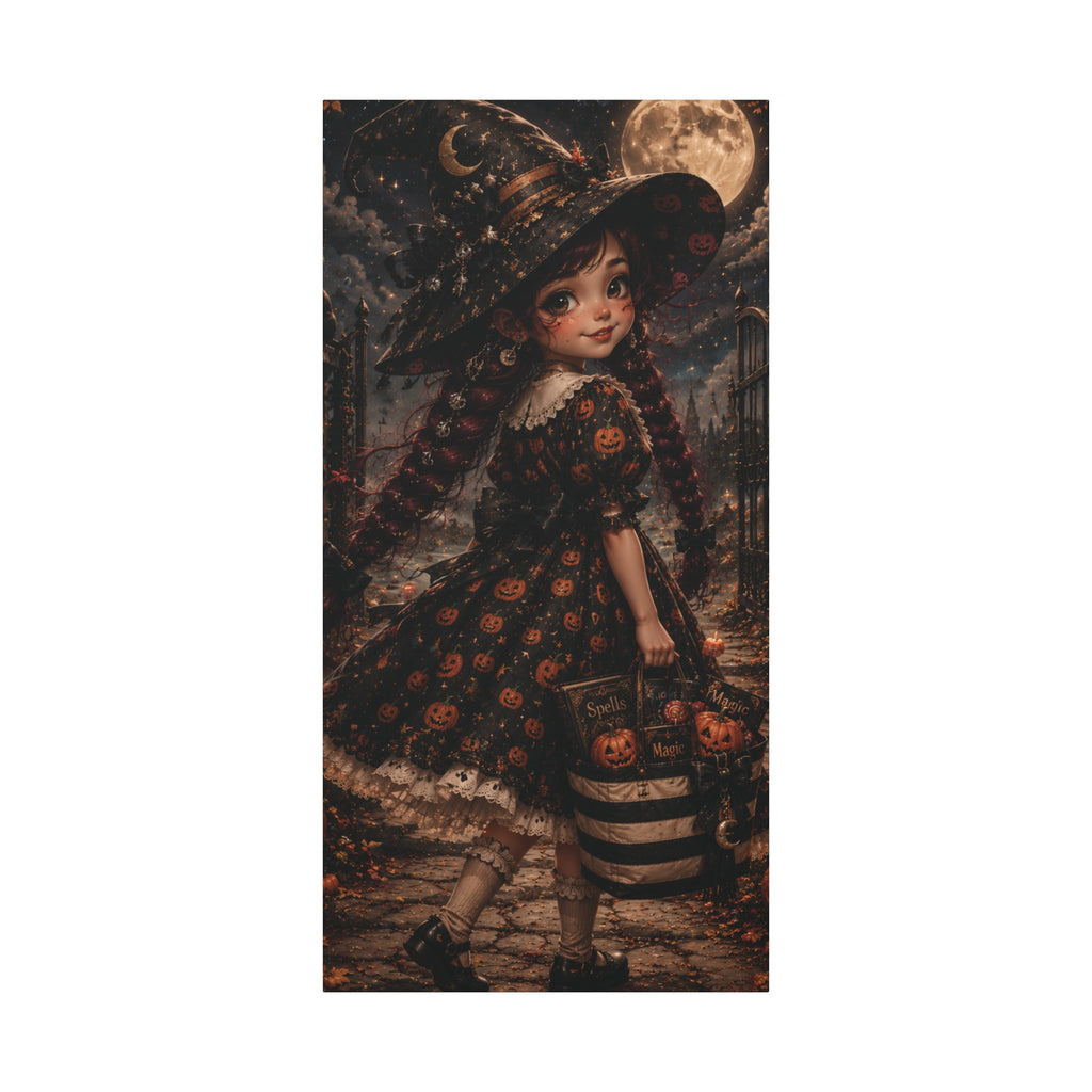 Whimsical Little Witch Pumpkin Dress Canvas
