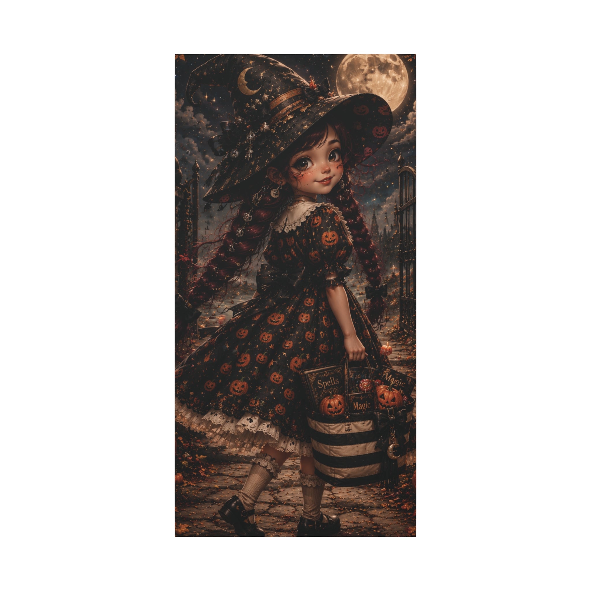 Whimsical Little Witch Pumpkin Dress Canvas