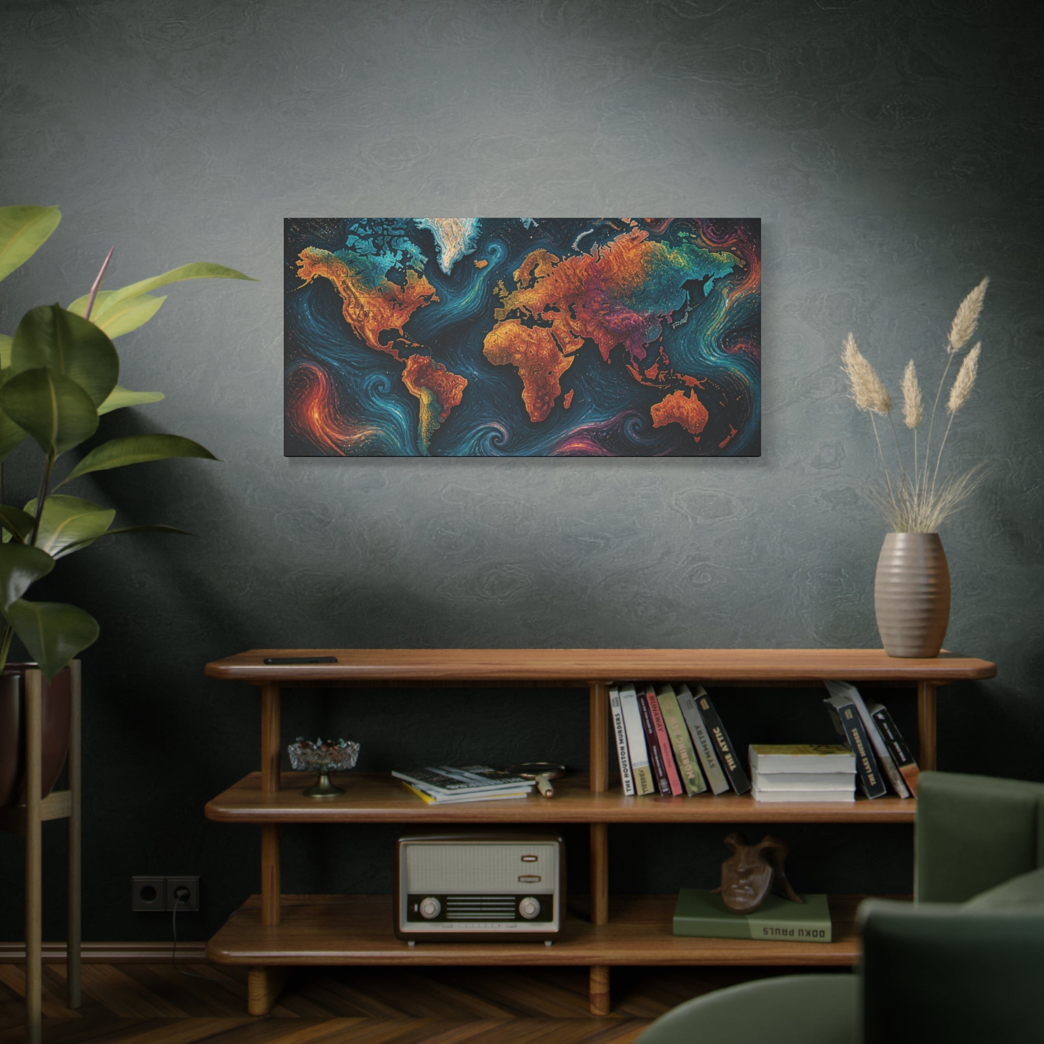 Colorful Abstract World Map Matte Canvas