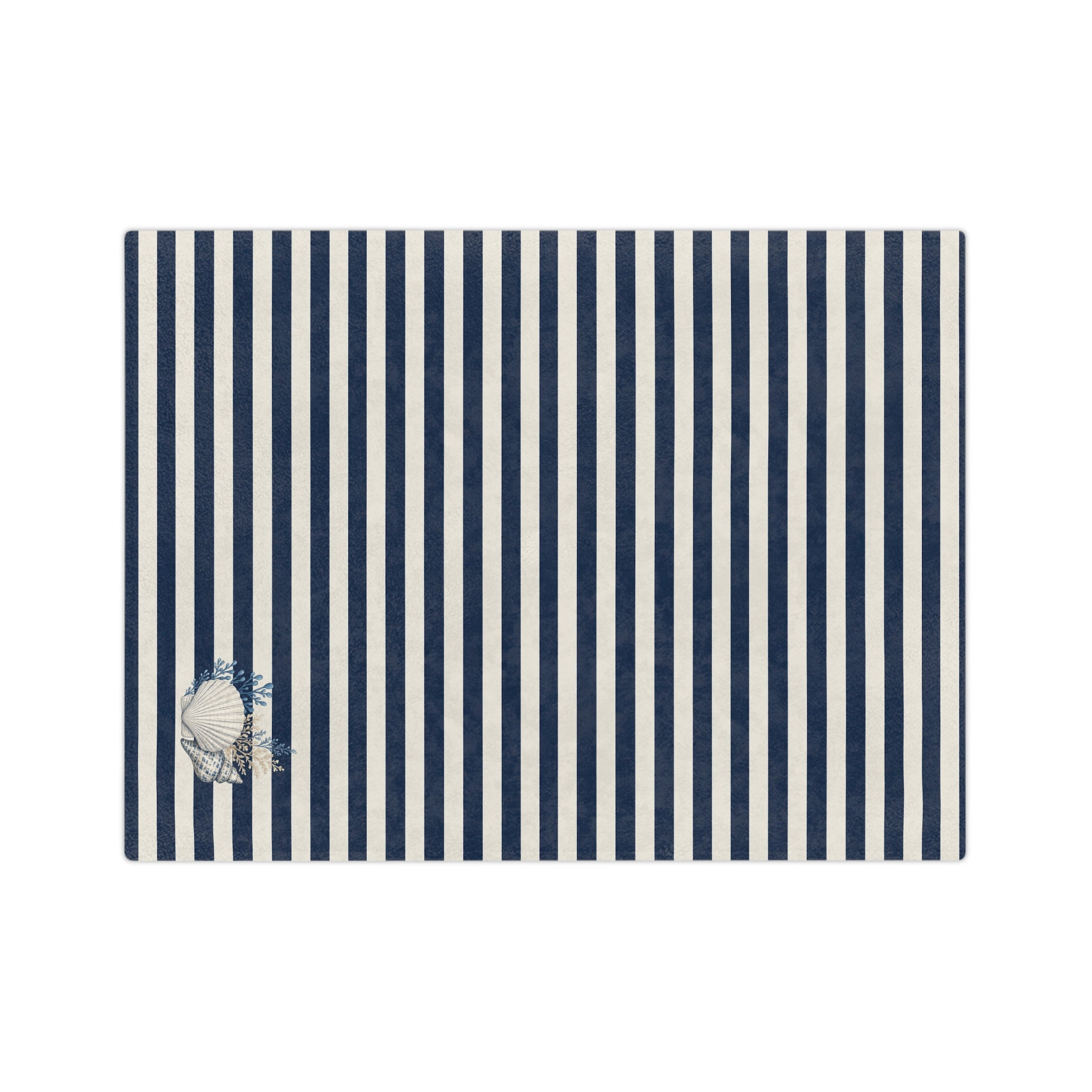 Nautical Striped Velveteen Microfiber Blanket — Coastal Shell Accent