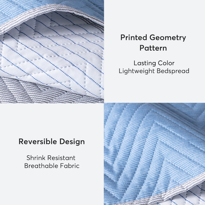Kasentex Reversible Lightweight Quilt Set Twin/Queen/King - Soft All Season Bedspread Coverlet, White & Blue