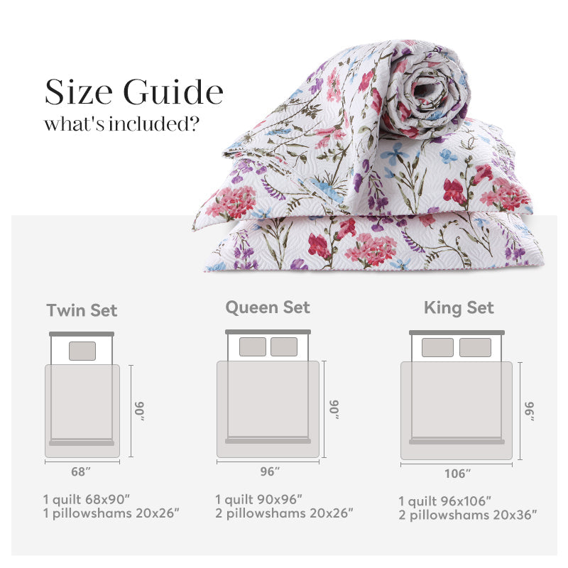 Kasentex Reversible Lightweight Floral Quilt Set - Soft All Season Bedspread Coverlet