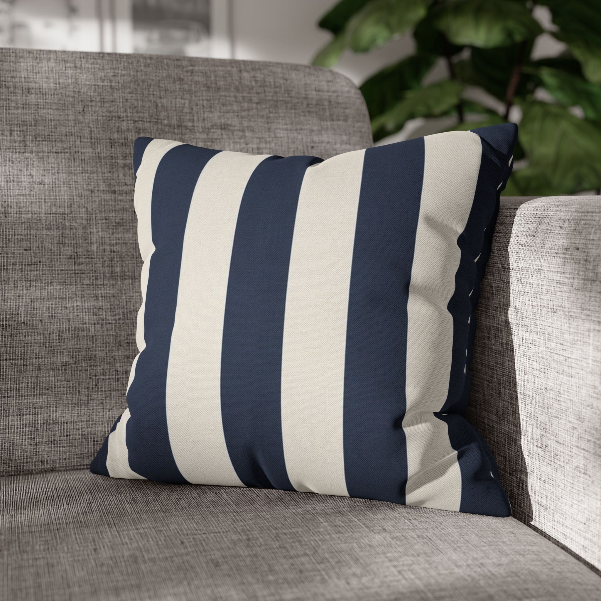 Navy Blue and White Striped Pillowcase