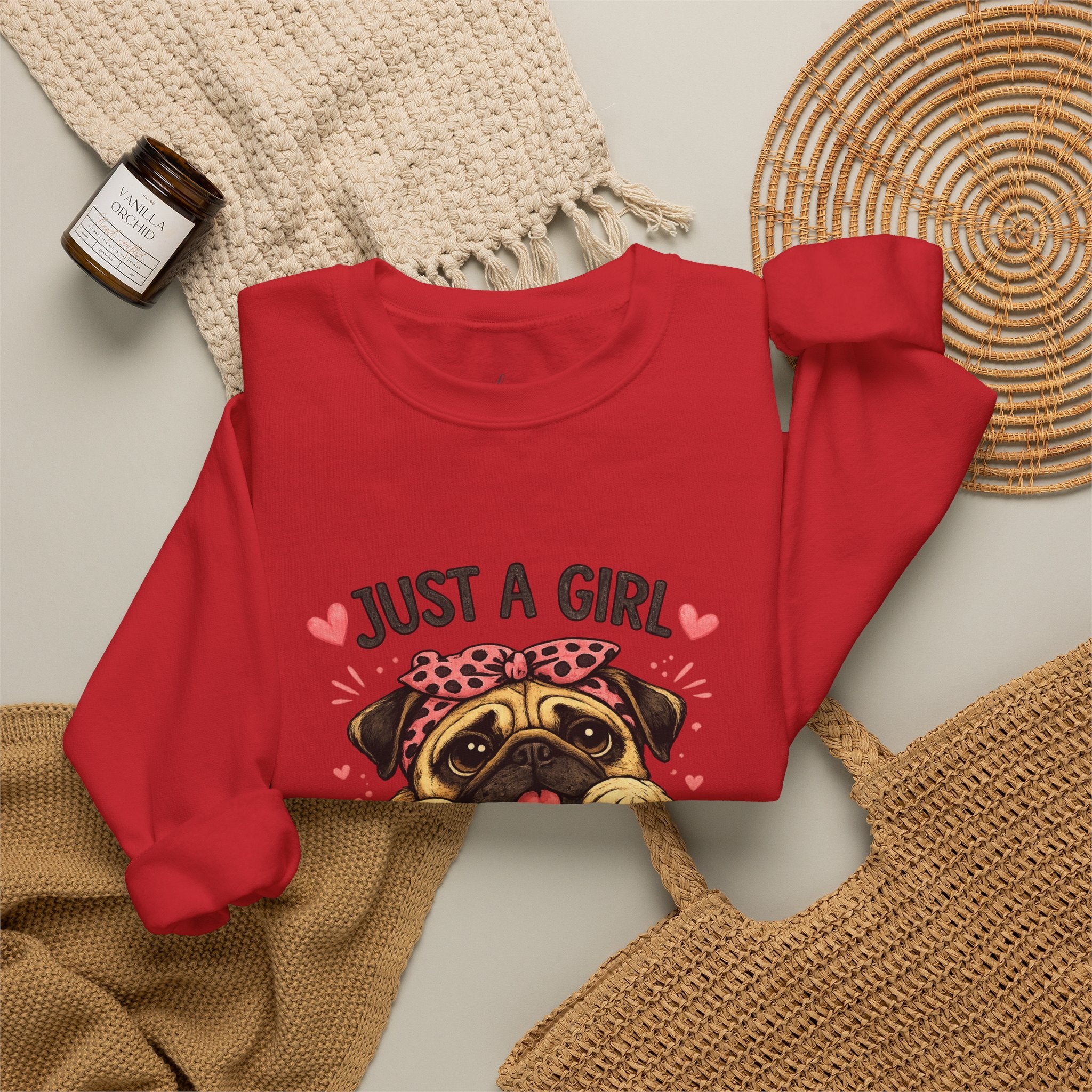 Pug Lover Sweatshirt — "Just a Girl Who Loves Pugs" Cute Pug Graphic Crewneck