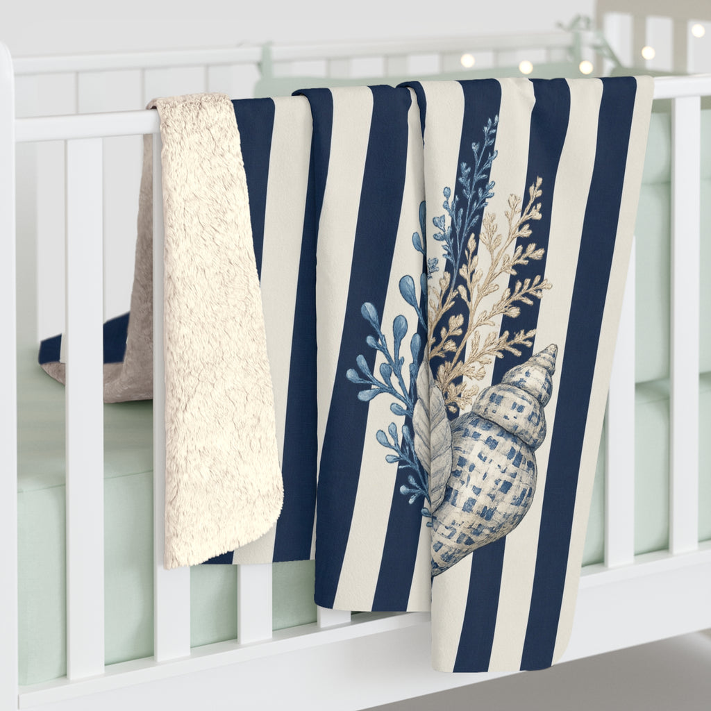 Nautical Coastal Blue Cream Sherpa Throw