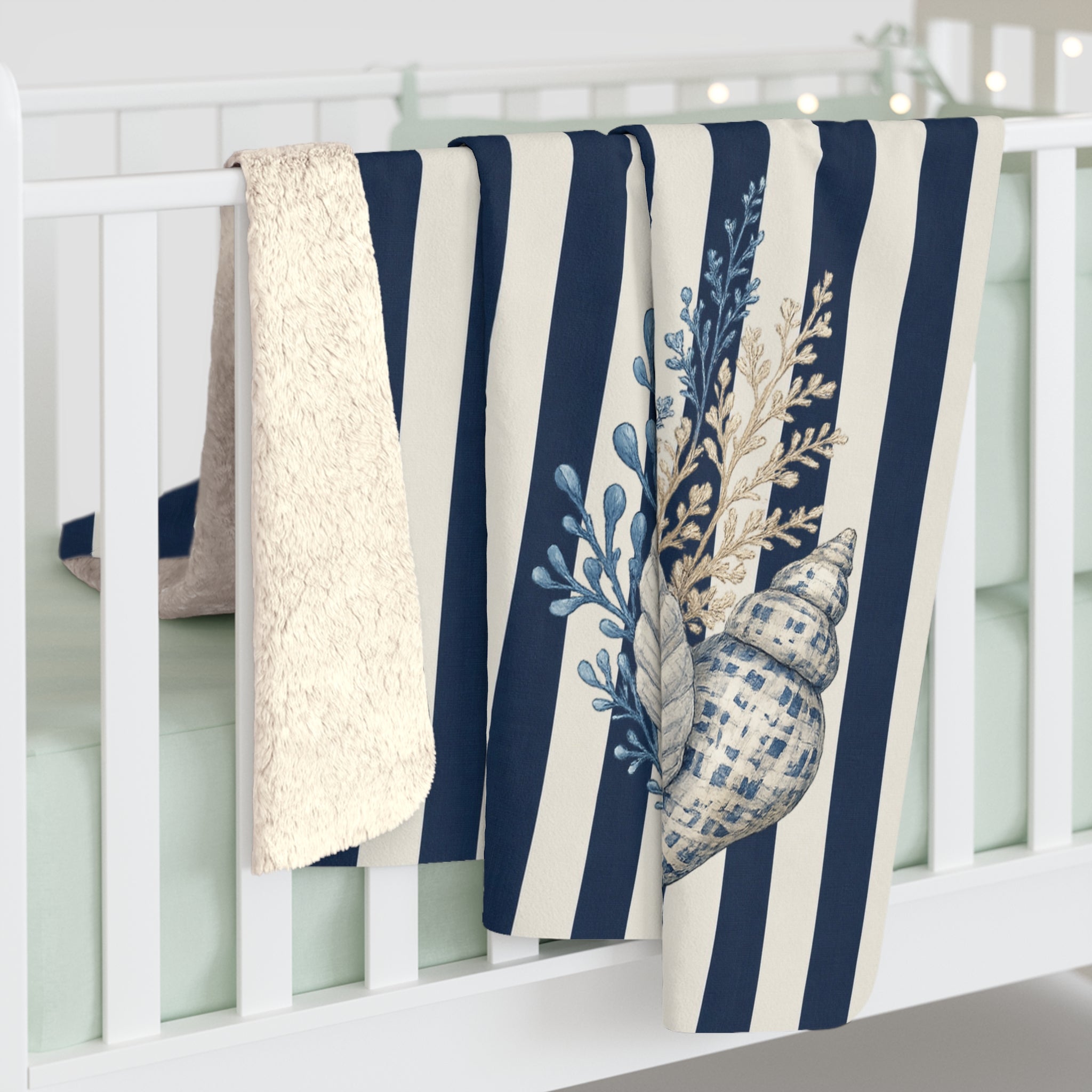 Nautical Coastal Blue Cream Sherpa Throw