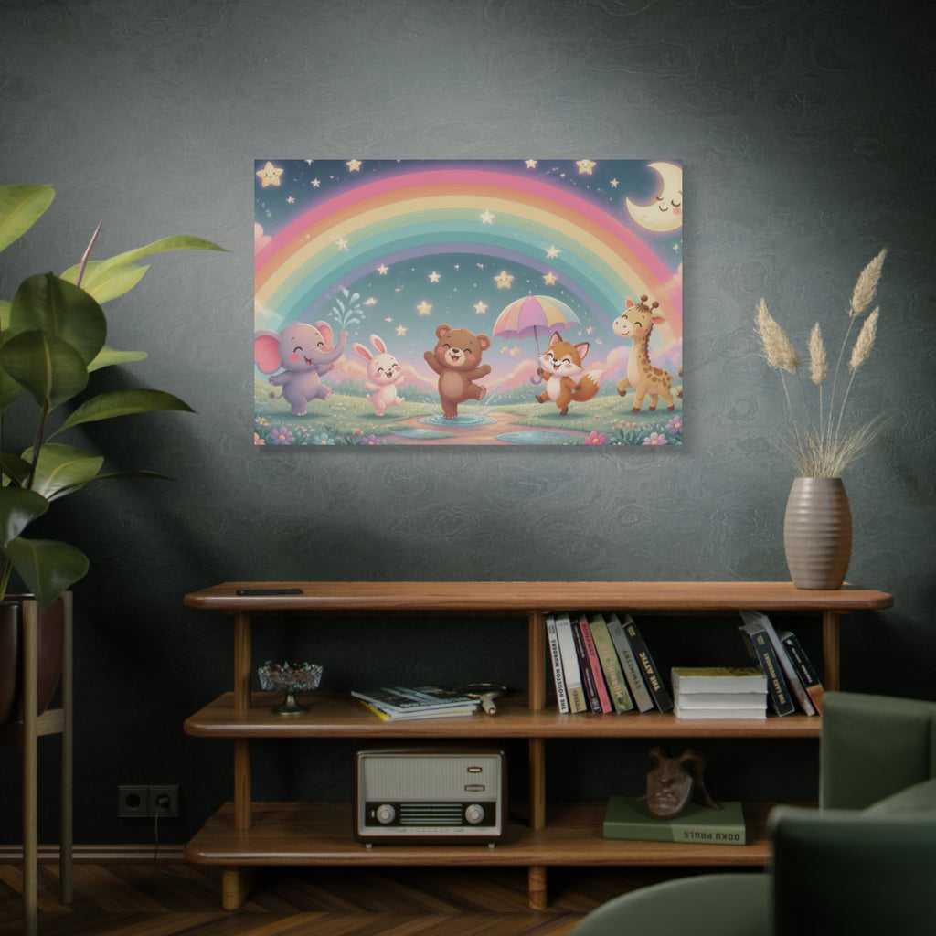 Dancing Forest Animals Rainbow Canvas | Nursery