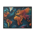 Abstract World Map Matte Canvas Framed | Colorful Earth Map Wall Art