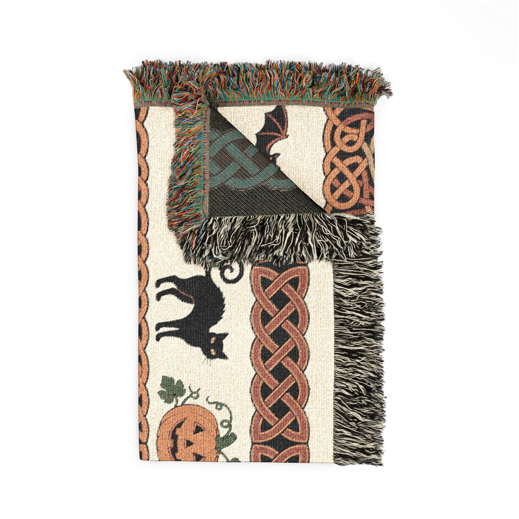Jack-o'-Lantern Cats and Bats Woven Throw