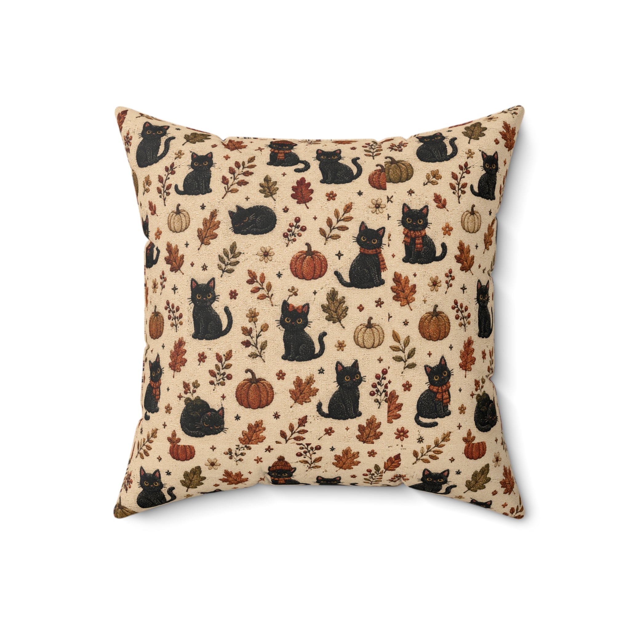 Autumn Black Cats & Pumpkins Throw Pillow