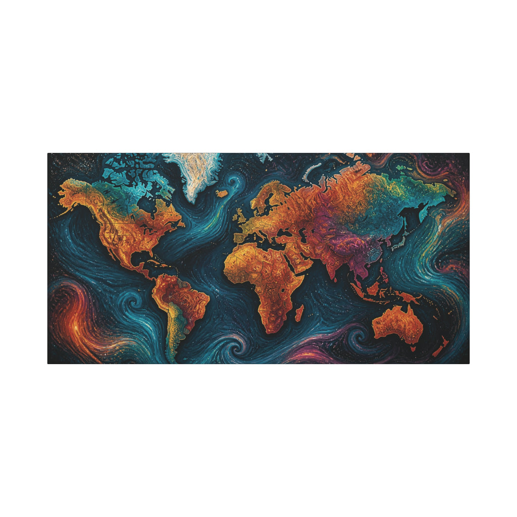 Colorful Abstract World Map Matte Canvas