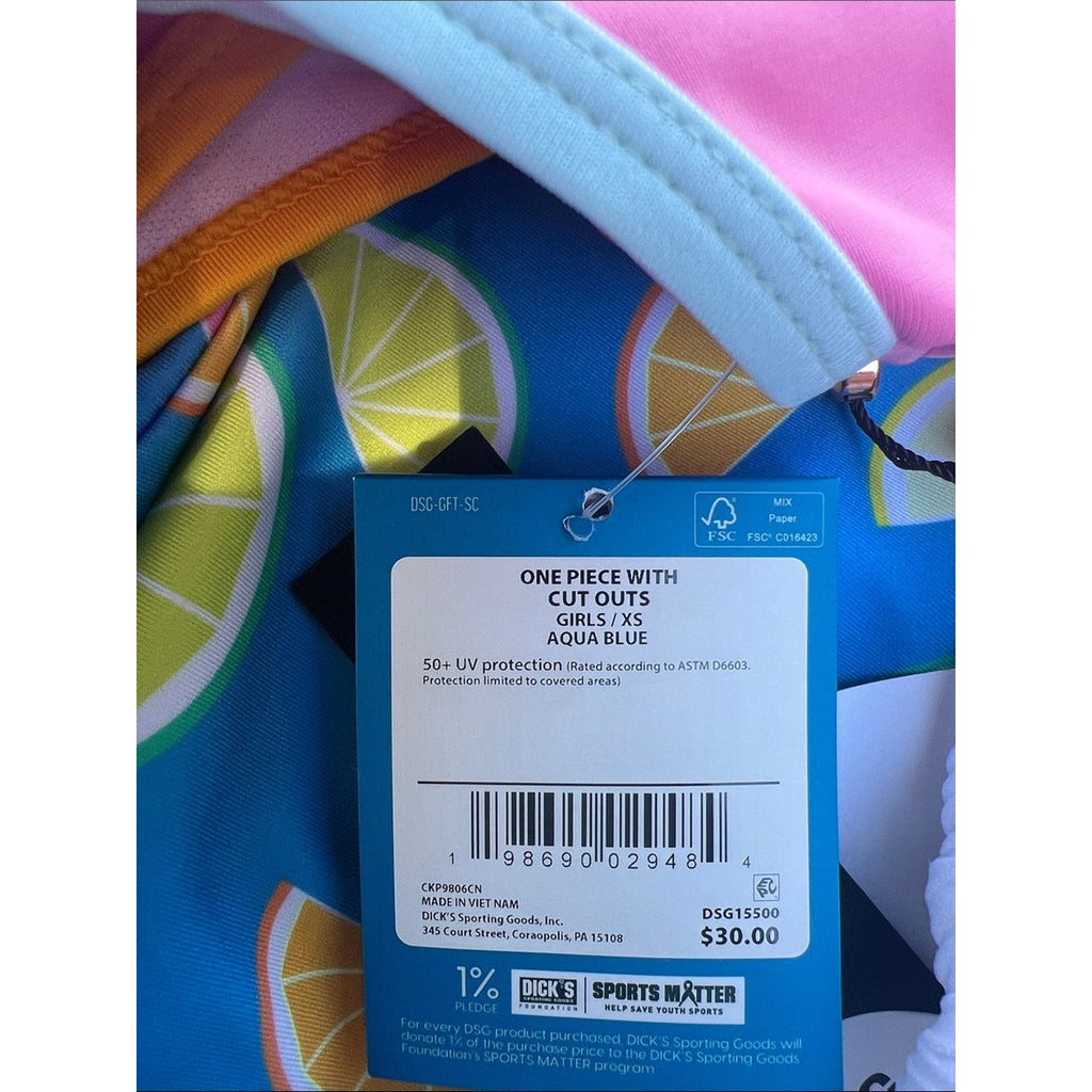 DSG Pink & Blue Kids One-Piece Swimsuit with Yellow Trim