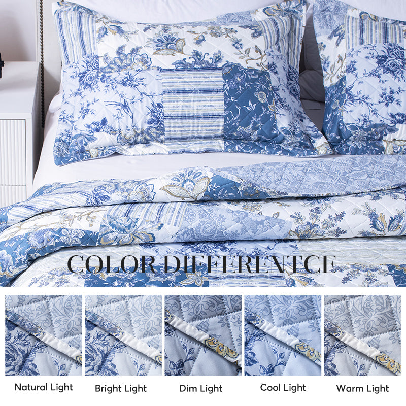 Kasentex Lightweight Floral Quilt Set - Soft All Season Bedspread Coverlet, Blue Vintage