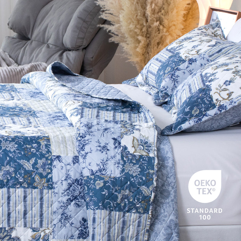Kasentex Lightweight Floral Quilt Set - Soft All Season Bedspread Coverlet, Blue Vintage