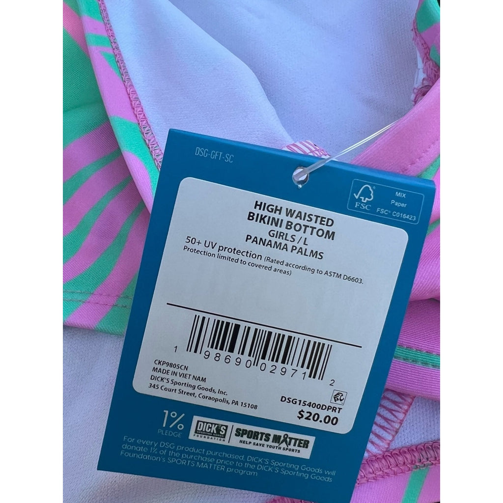 3 piece DSG Pink & Teal One-Shoulder Kids Bikini Set