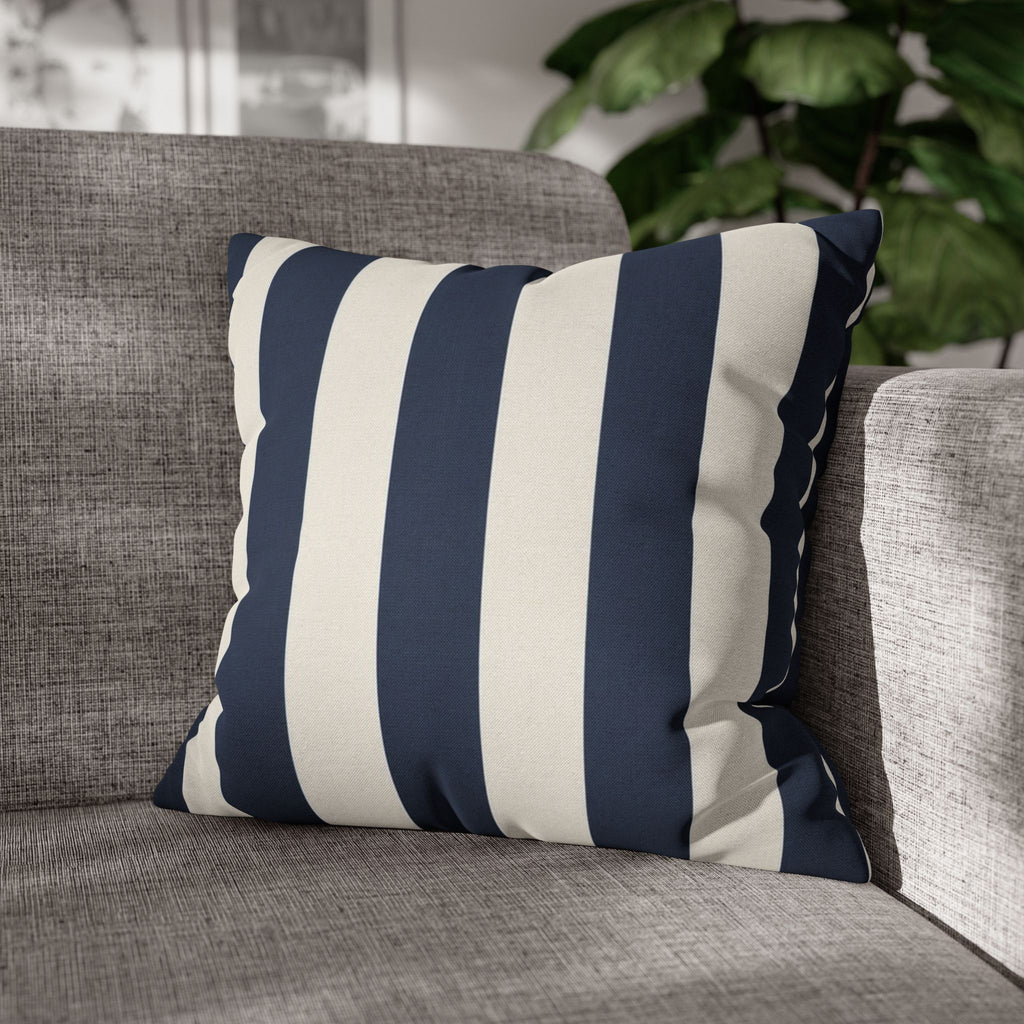 Navy Blue and White Striped Pillowcase