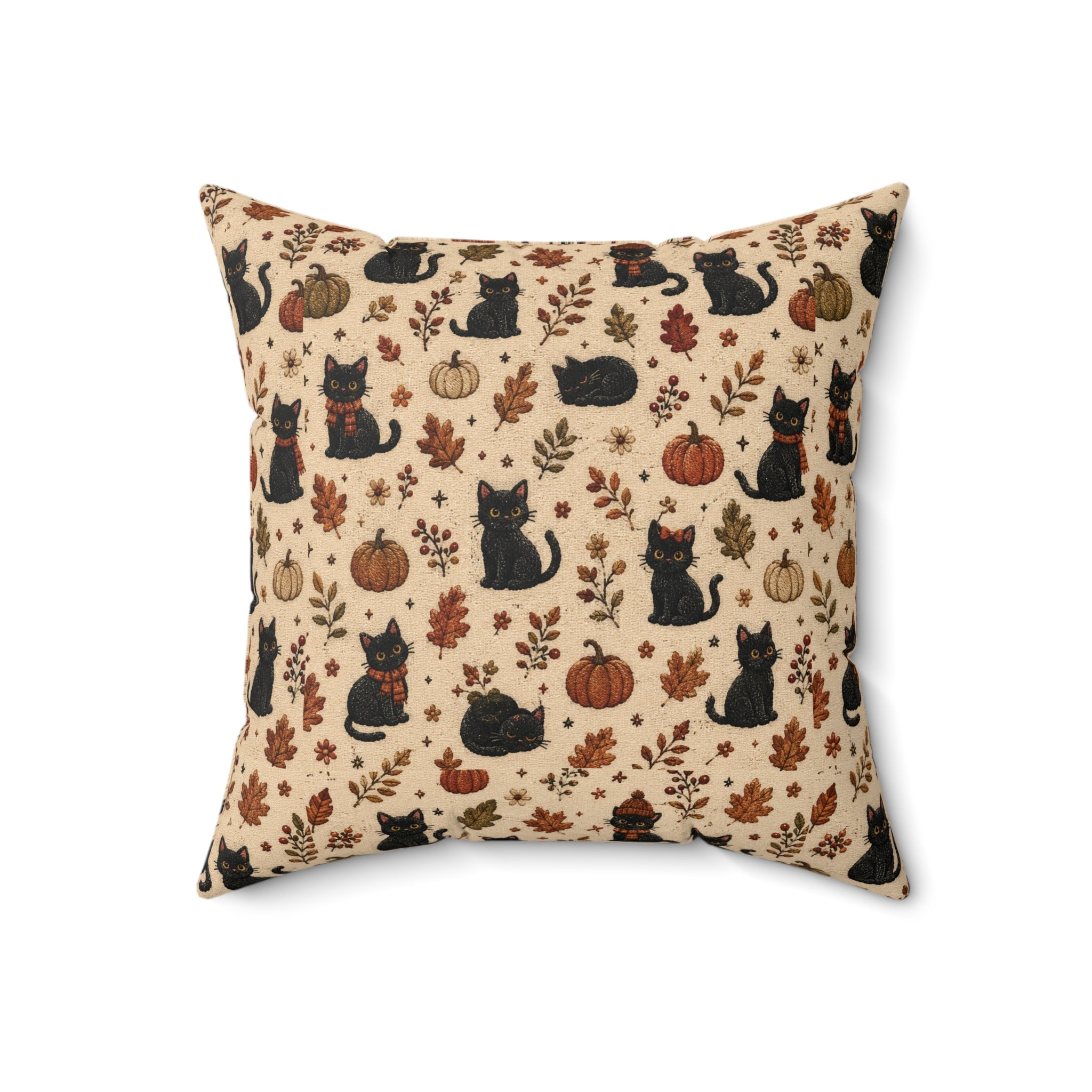 Autumn Black Cats & Pumpkins Throw Pillow