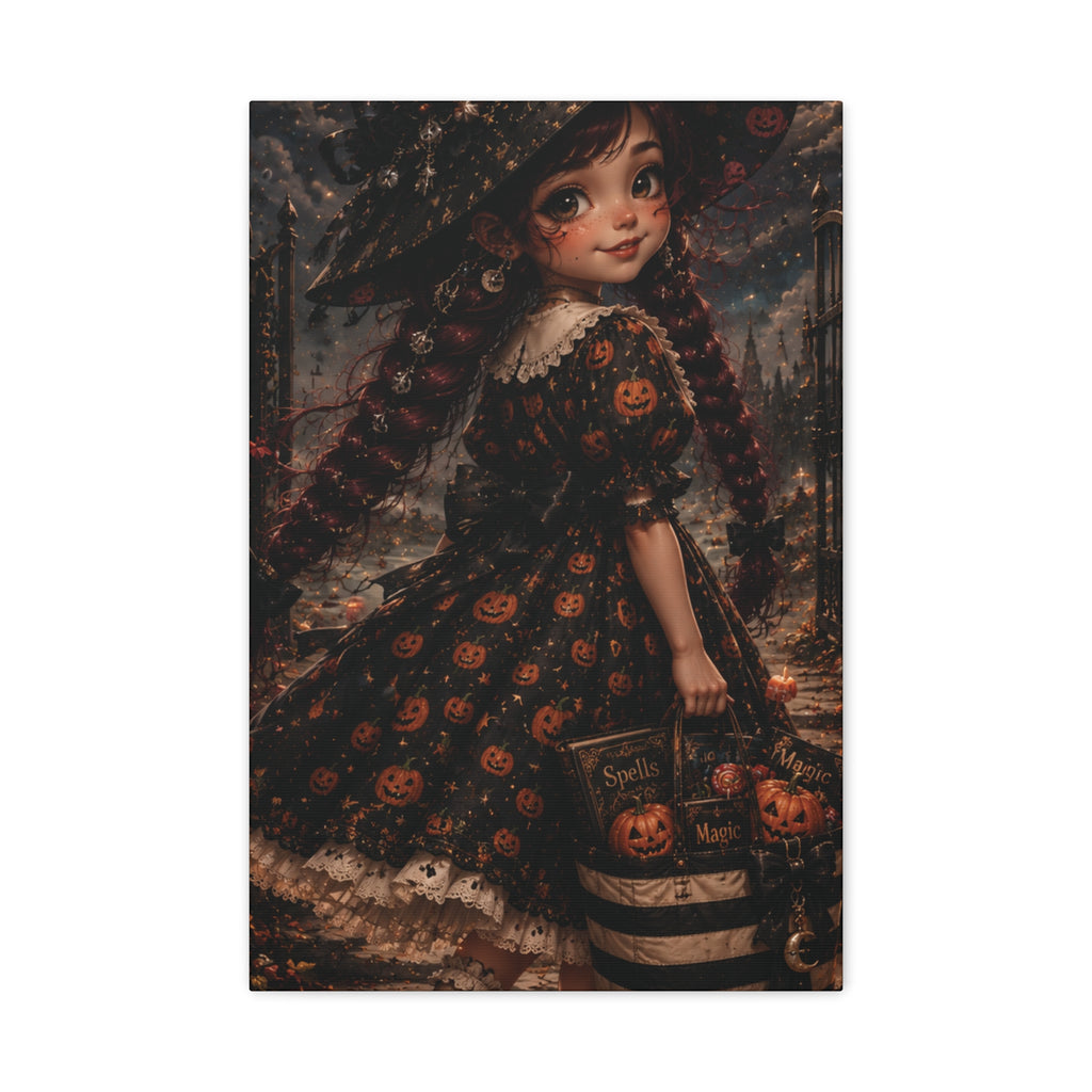 Whimsical Little Witch Pumpkin Dress Canvas