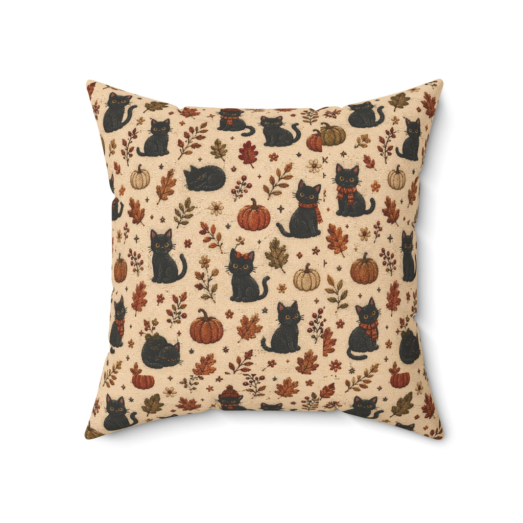 Autumn Black Cats & Pumpkins Throw Pillow