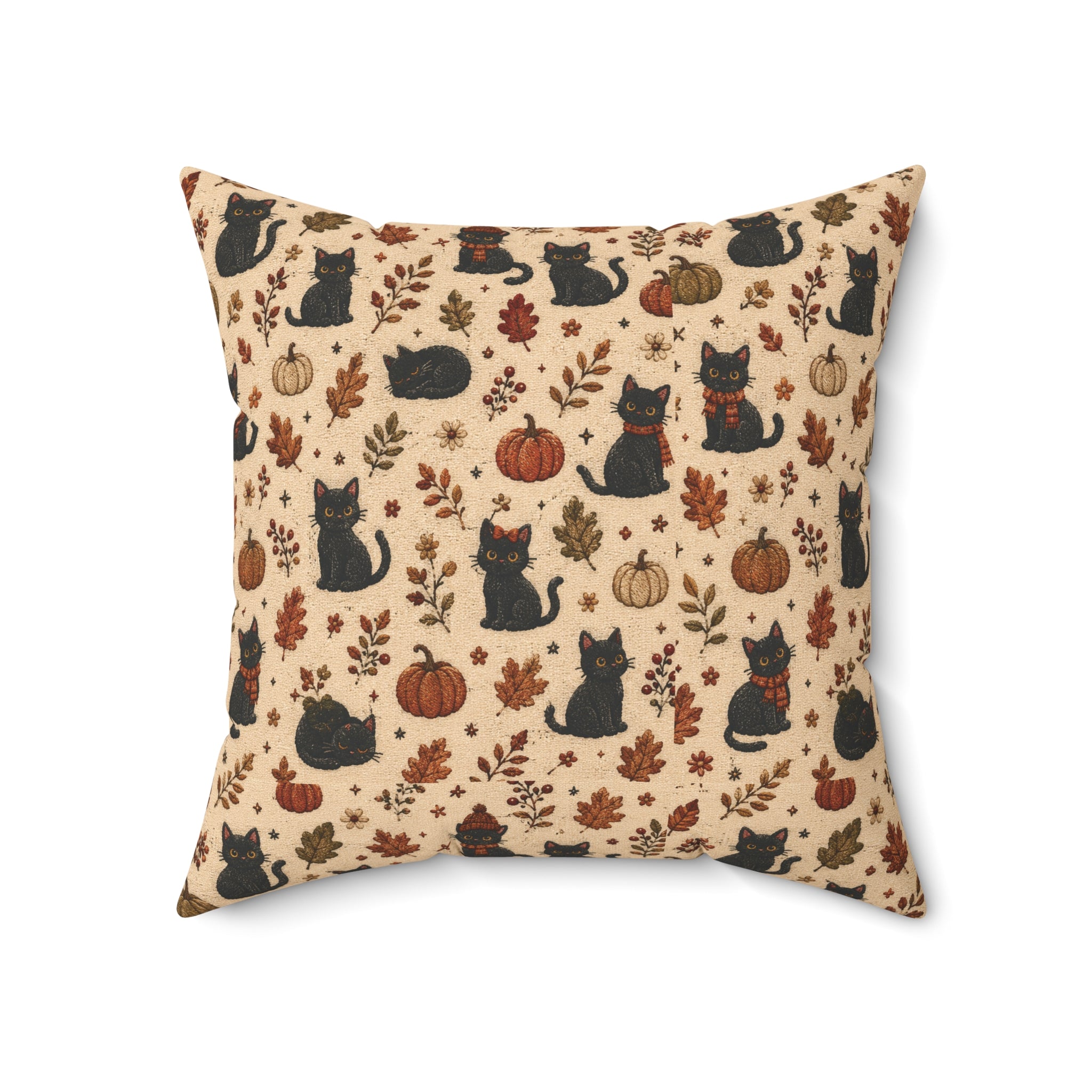Autumn Black Cats & Pumpkins Throw Pillow