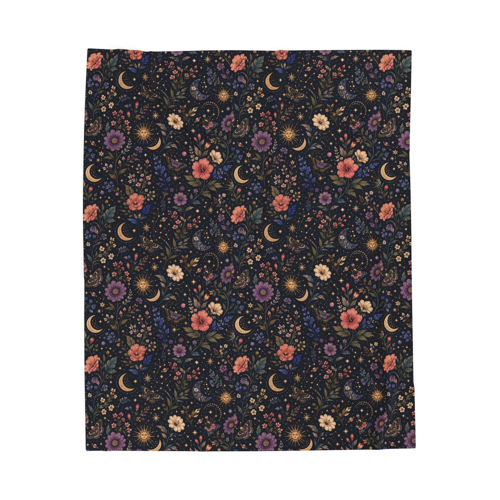 Celestial Floral Moon Velveteen Plush Blanket