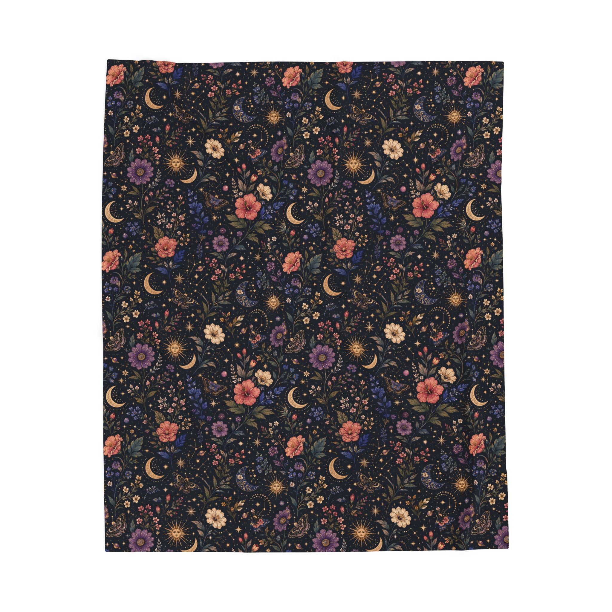 Celestial Floral Moon Velveteen Plush Blanket
