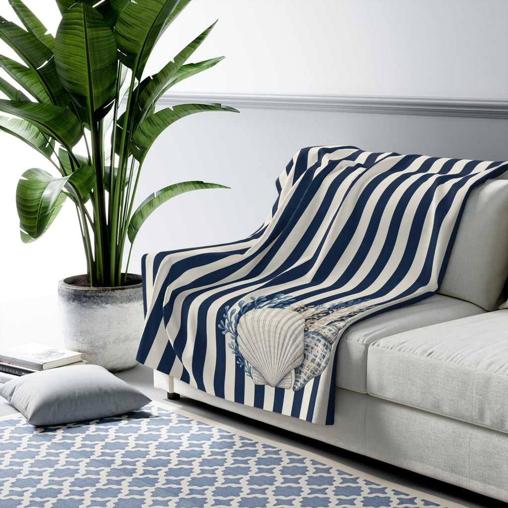 Nautical Coastal Blue Cream Sherpa Throw