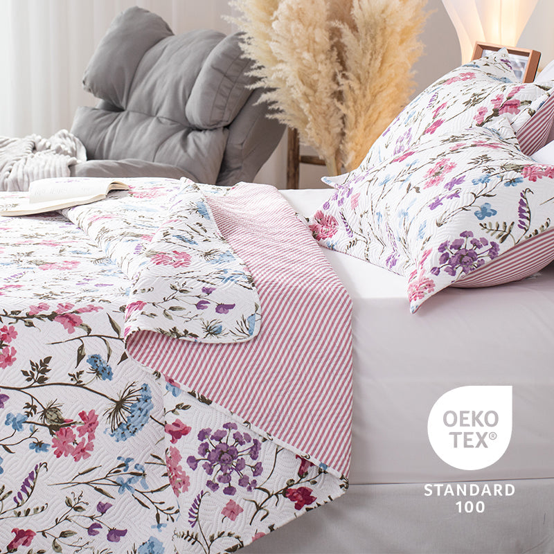 Kasentex Reversible Lightweight Floral Quilt Set - Soft All Season Bedspread Coverlet