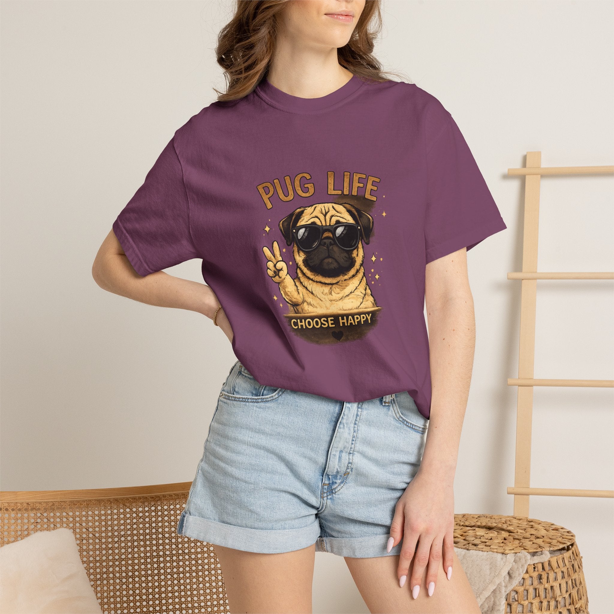 Pug T-Shirt — "Choose Happy" Cute Pug Graphic Tee