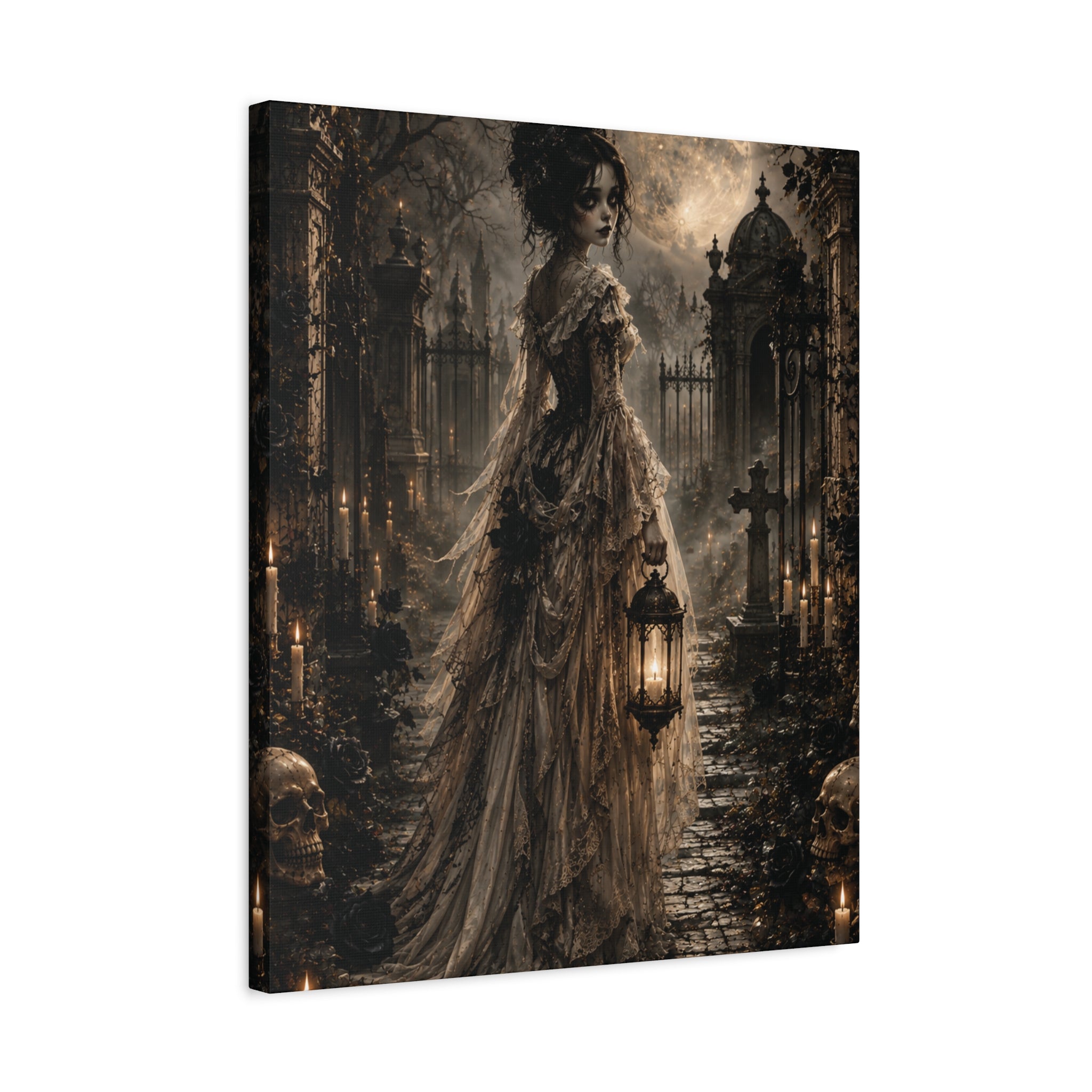 Victorian Ghost Bride Matte Canvas | Haunted Cemetery Lantern