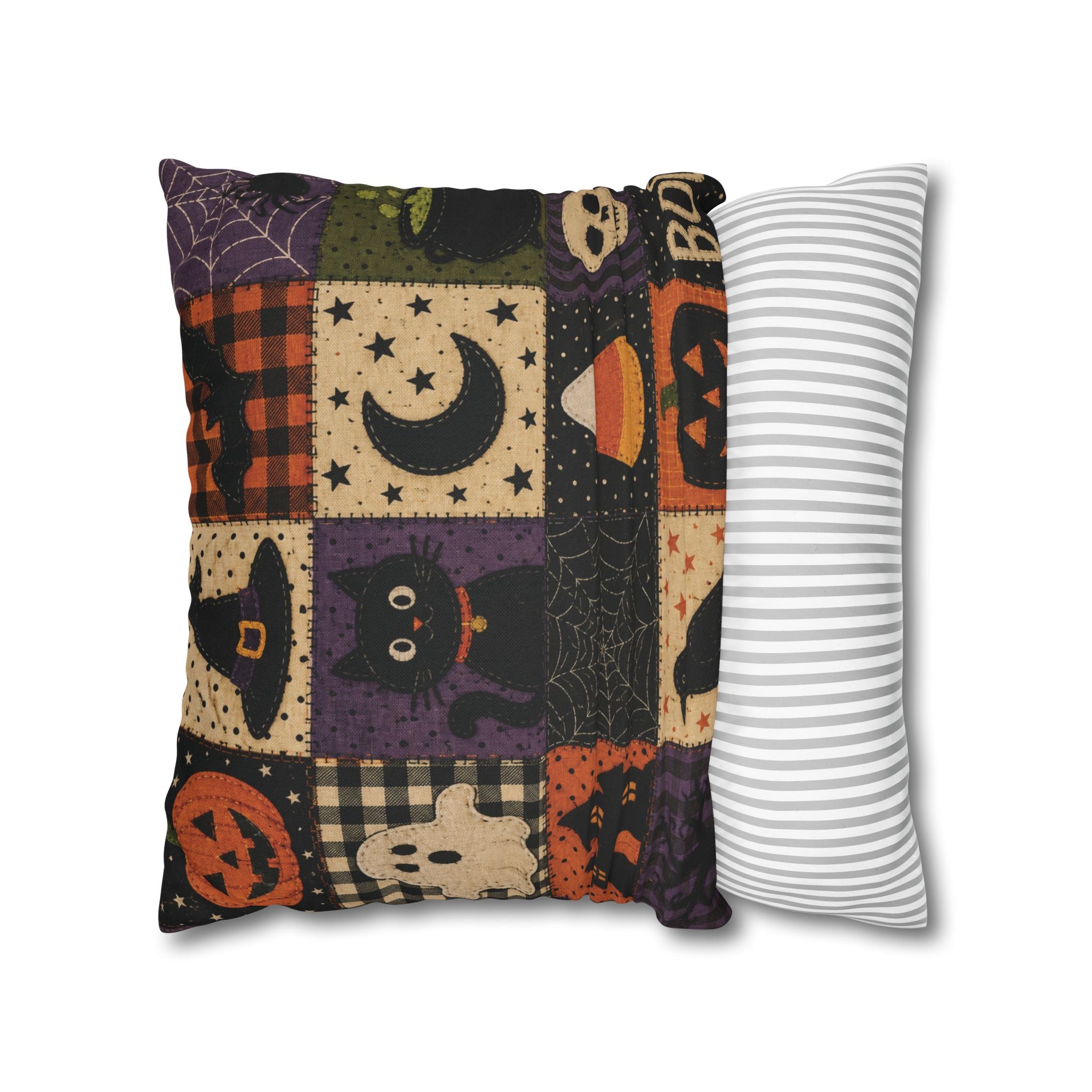 Halloween Spooky Cat, Candy Corn & Pumpkin Pillow Cover