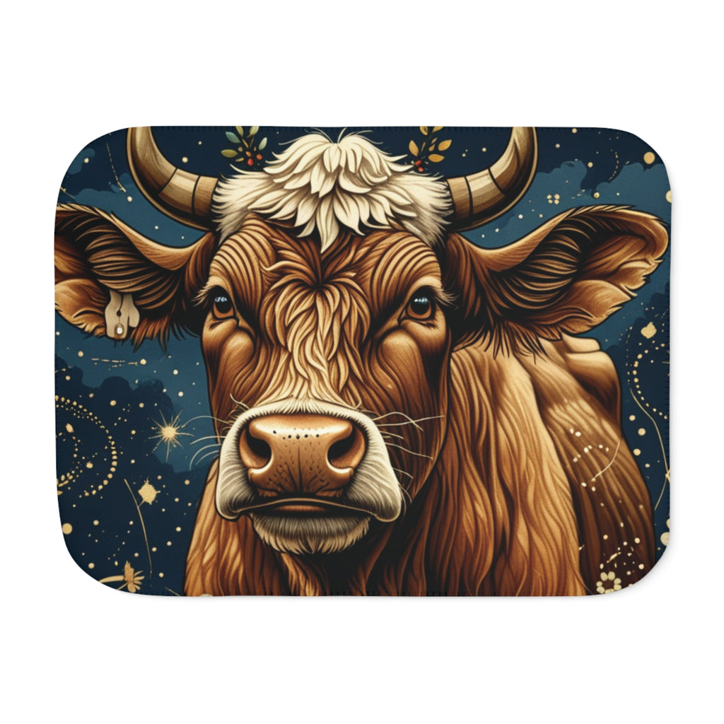 Brown Cow Illustration Sherpa Blanket | Rustic Farmhouse Animal Throw