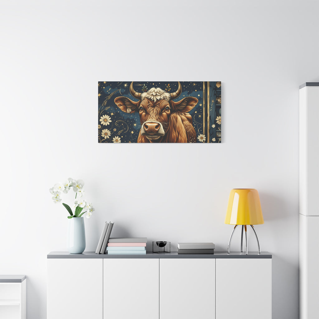 Highland Cow Celestial Abstract Portrait Wall Art | Living Room Art | Bathroom Art | Office Art