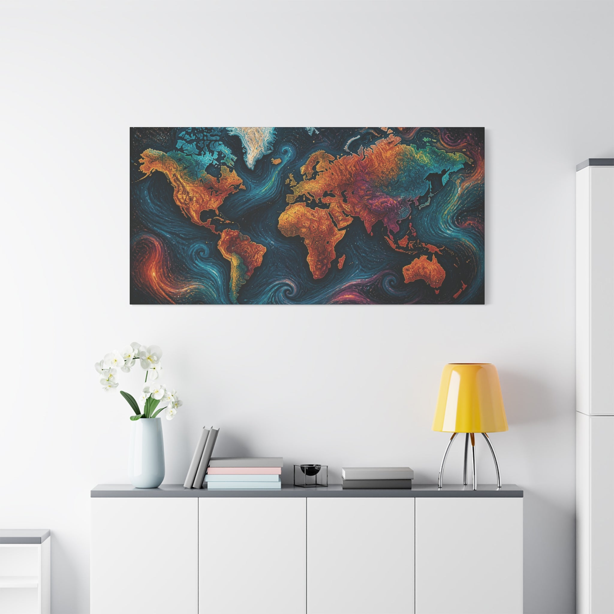 Colorful Abstract World Map Matte Canvas