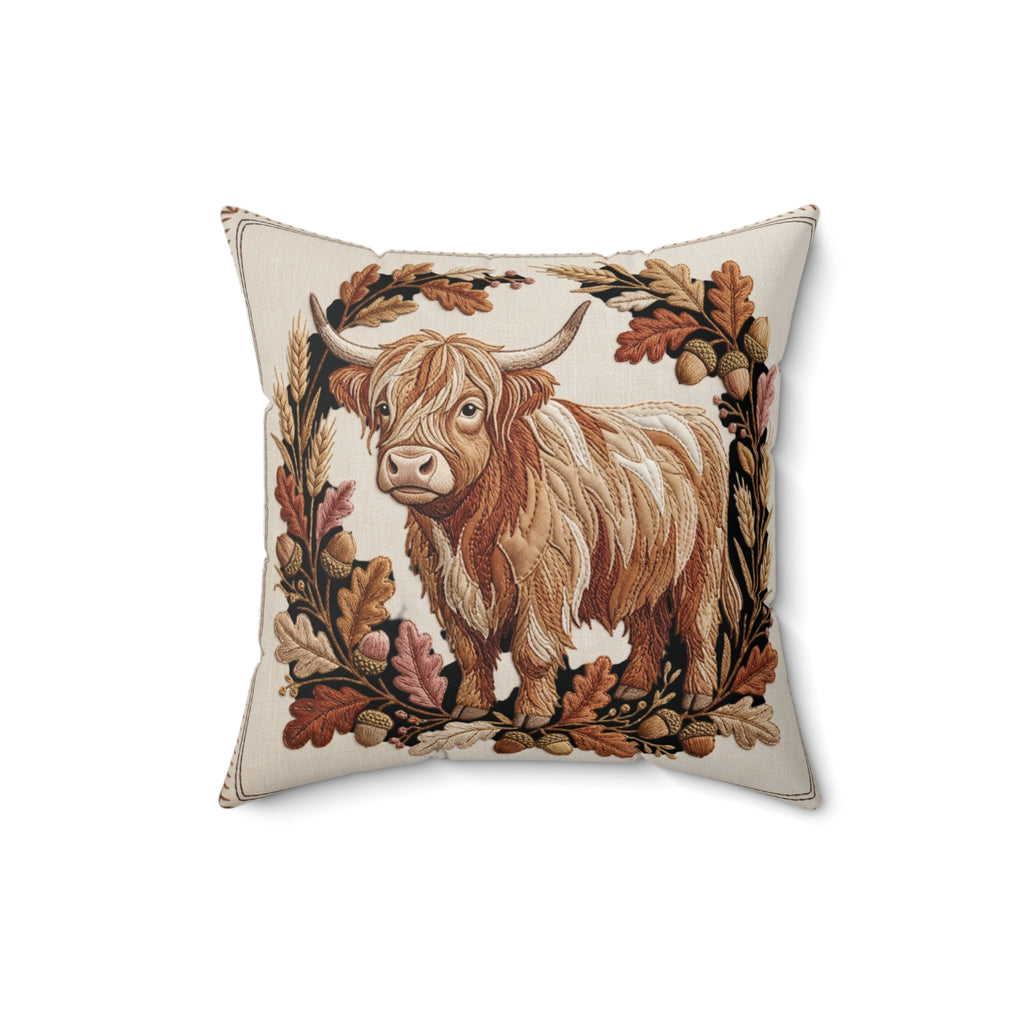 Highland Cow Tapestry Pillow Spun Polyester Square Pillow | Rustic Farmhouse Decor