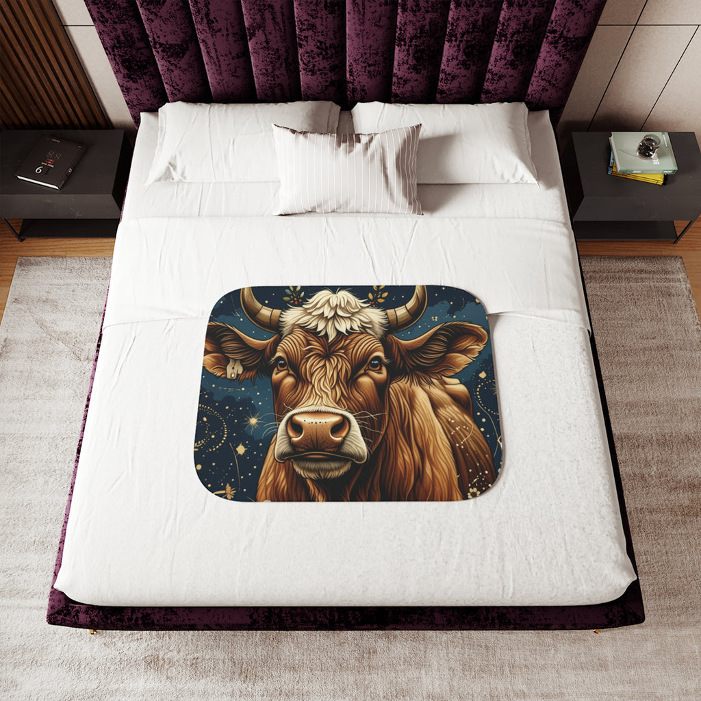Brown Cow Illustration Sherpa Blanket | Rustic Farmhouse Animal Throw