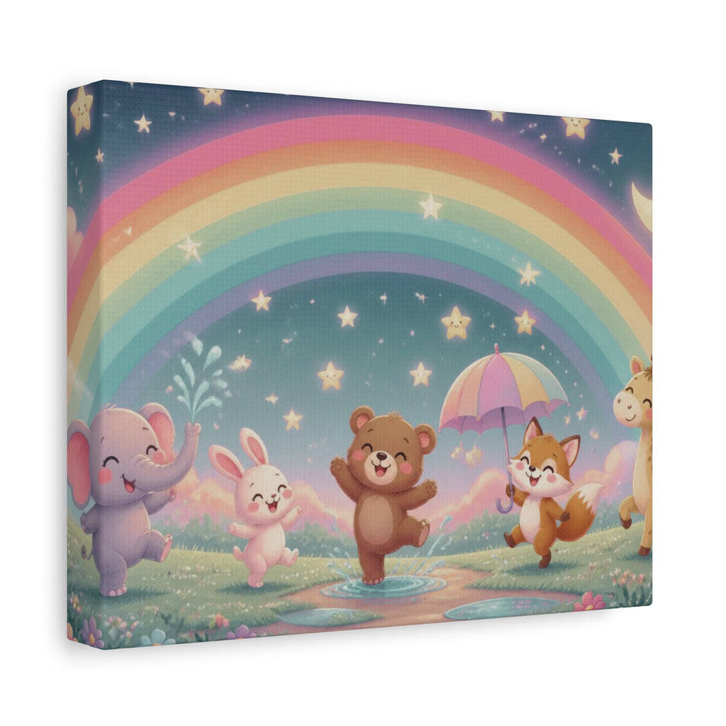 Dancing Forest Animals Rainbow Canvas | Nursery