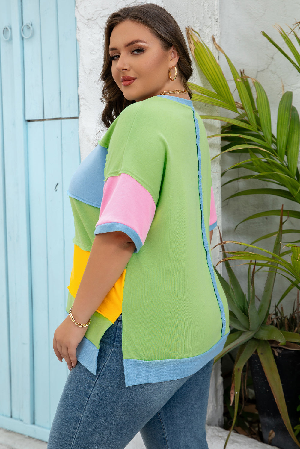 Juliet Plus Size Exposed Seam Patchwork Top-2