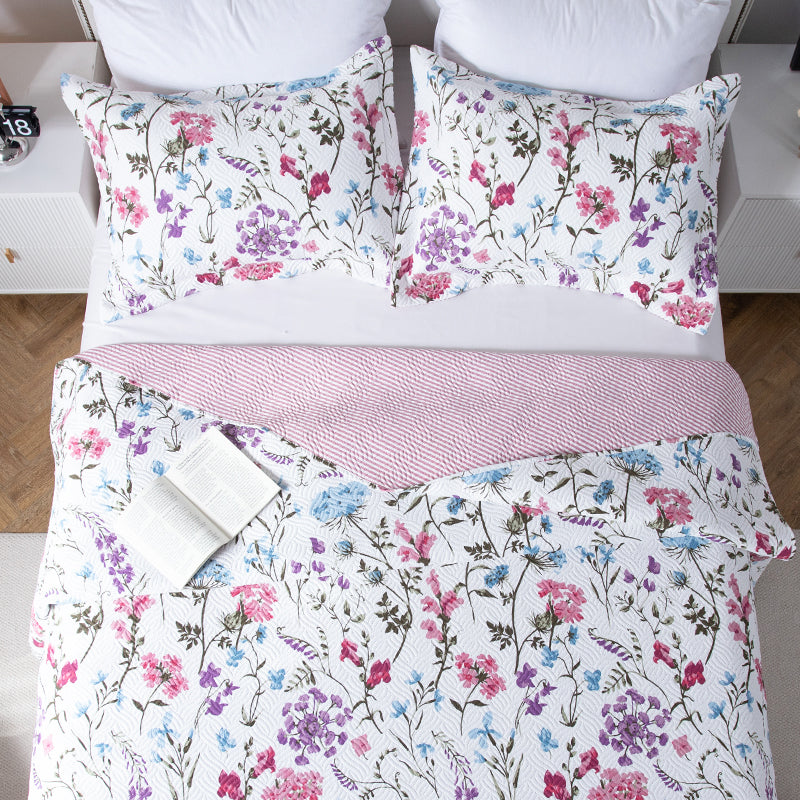 Kasentex Reversible Lightweight Floral Quilt Set - Soft All Season Bedspread Coverlet