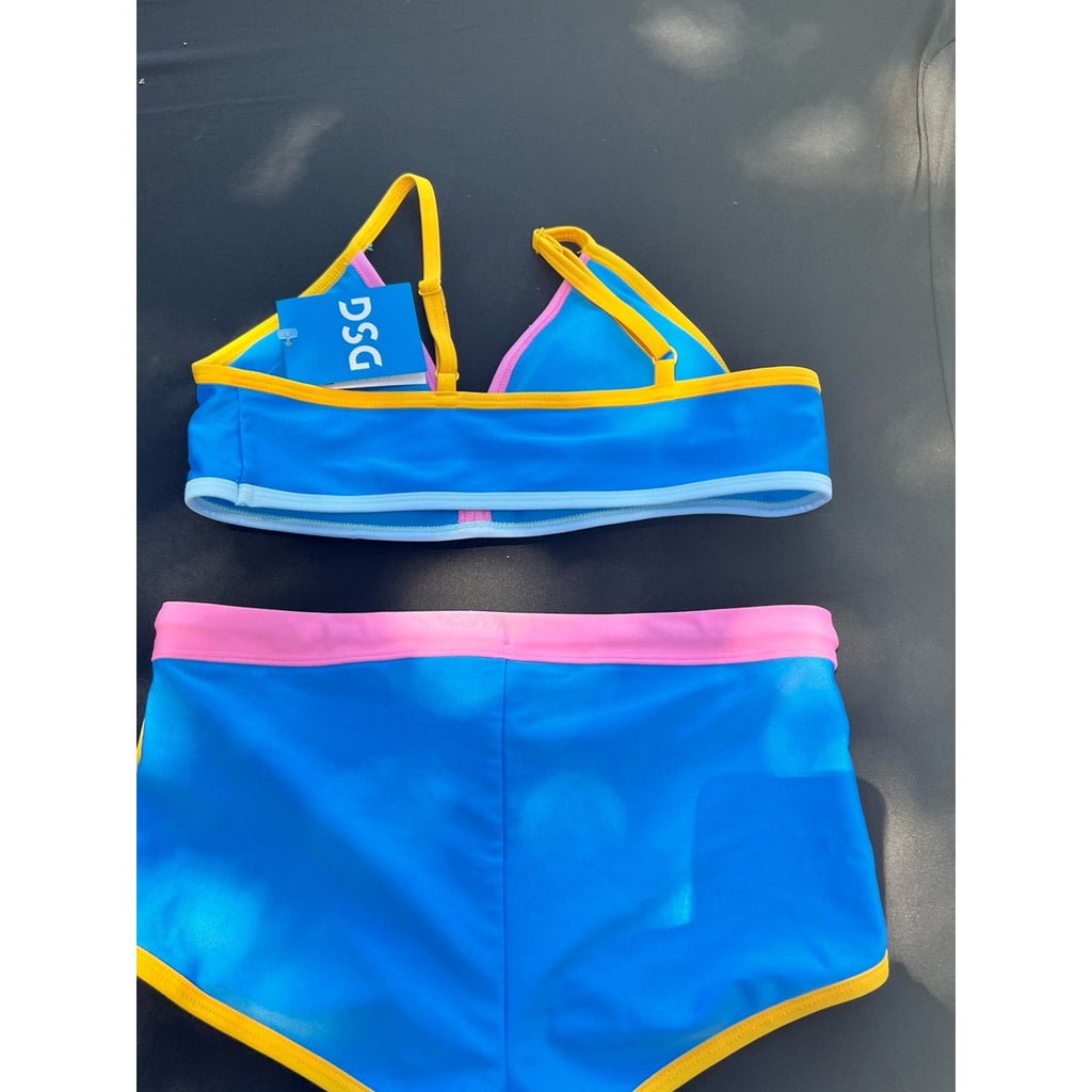 DSG Kids Blue Bikini Set with Pink & Yellow Accents