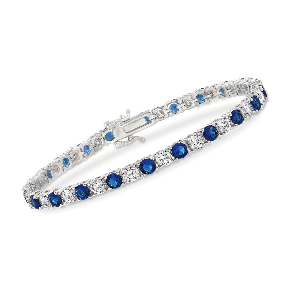 6ctw Created White & Blue Sapphire Tennis Bracelet in 14K Gold Overlay – 7.25”-0