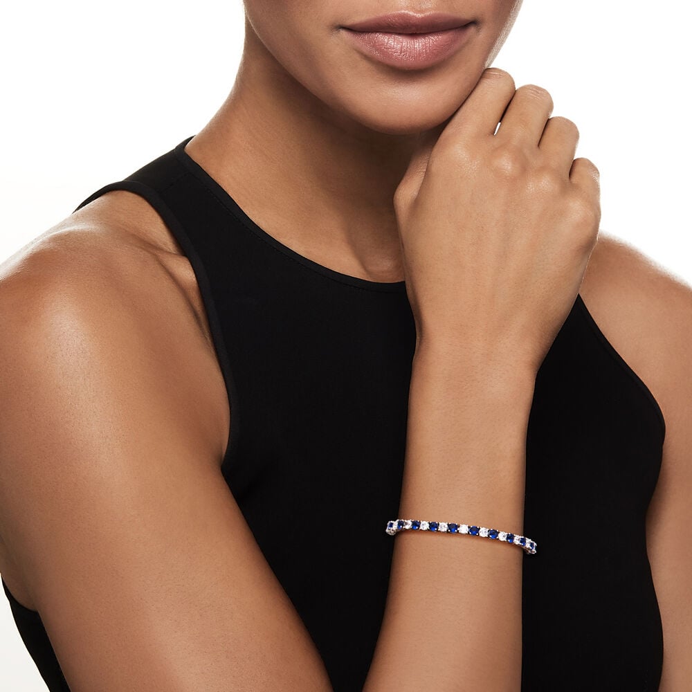 6ctw Created White & Blue Sapphire Tennis Bracelet in 14K Gold Overlay – 7.25”-1