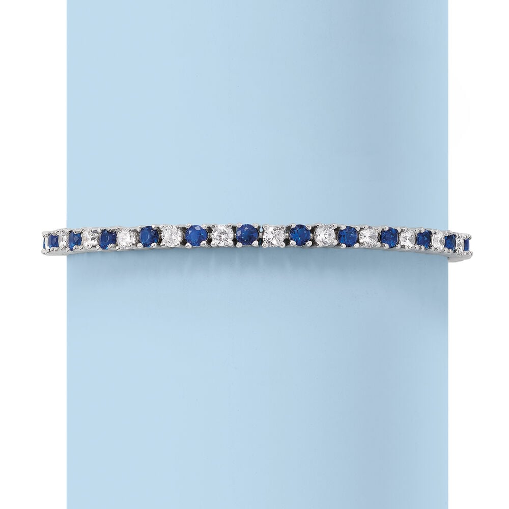 6ctw Created White & Blue Sapphire Tennis Bracelet in 14K Gold Overlay – 7.25”-3