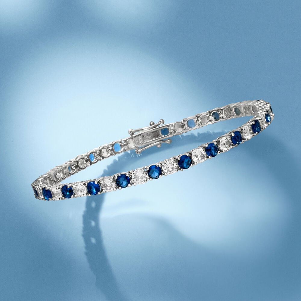 6ctw Created White & Blue Sapphire Tennis Bracelet in 14K Gold Overlay – 7.25”-2