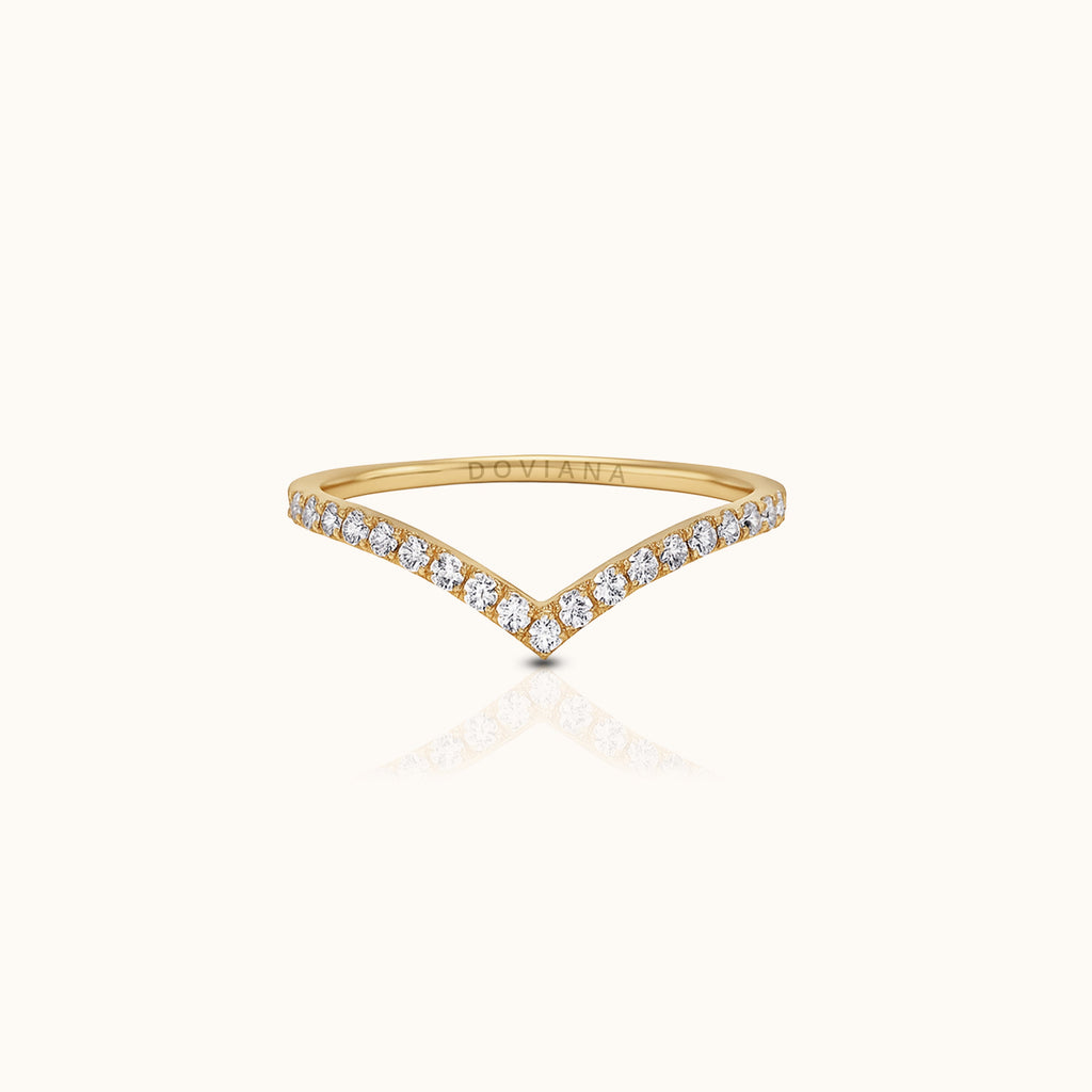 CZ Wishbone Band Titanium PVD Gold Ring