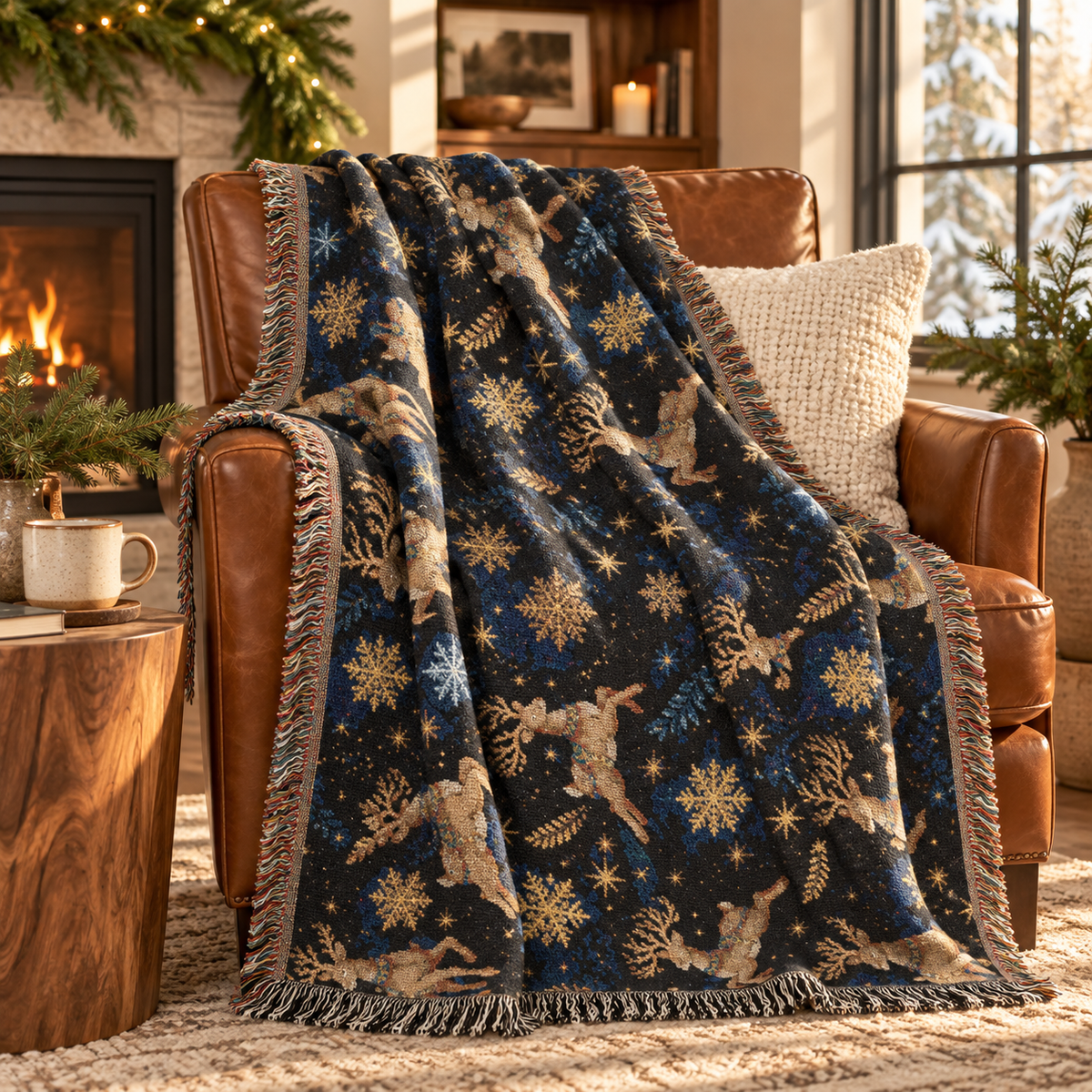 Winter Reindeer Woven Blanket