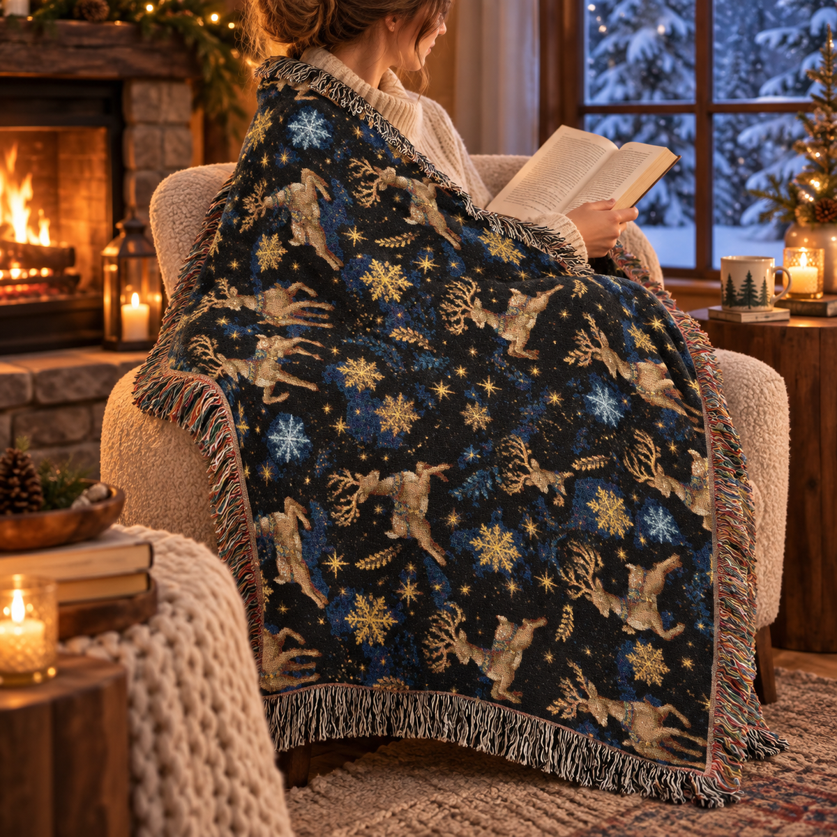 Winter Reindeer Woven Blanket