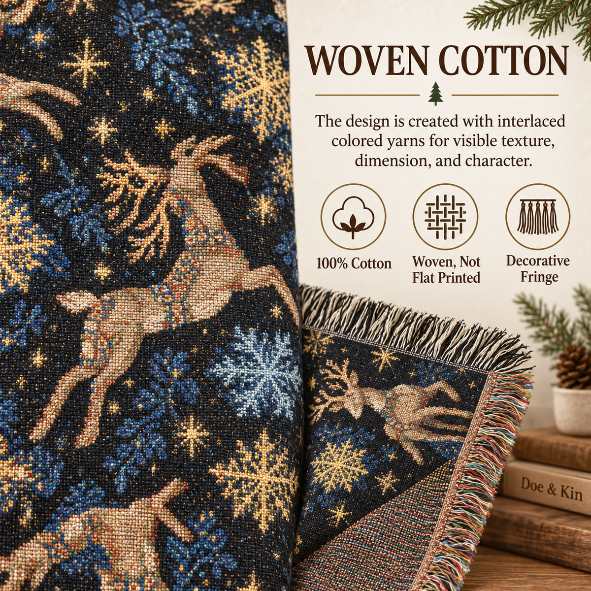 Winter Reindeer Woven Blanket