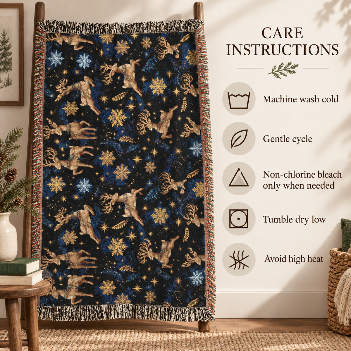 Winter Reindeer Woven Blanket
