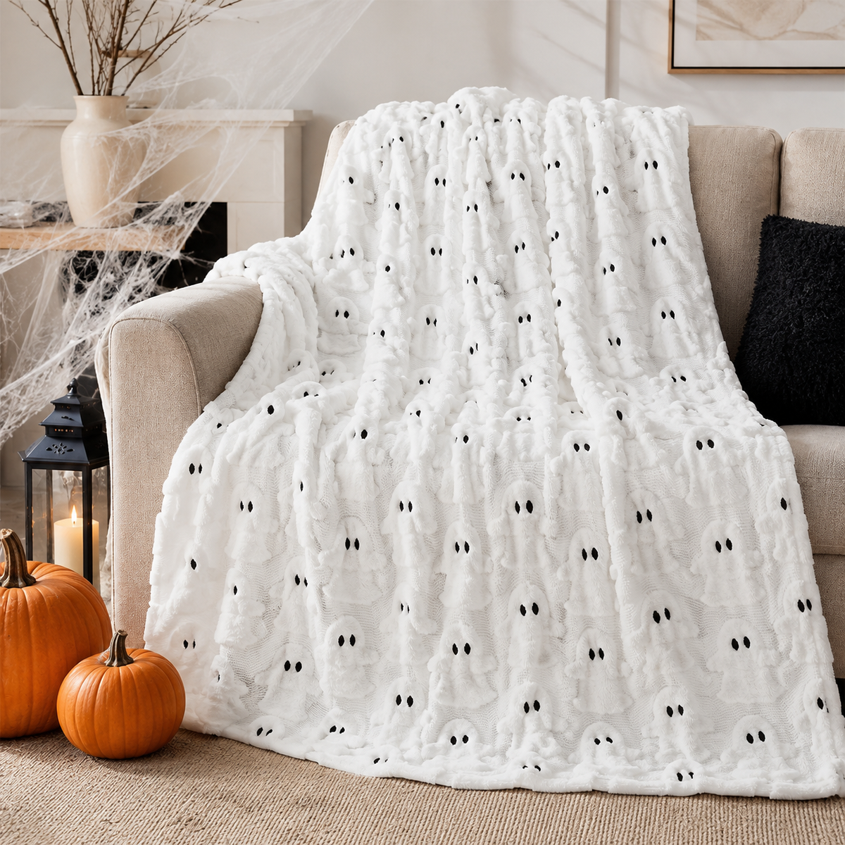 White Ghost Halloween Blanket